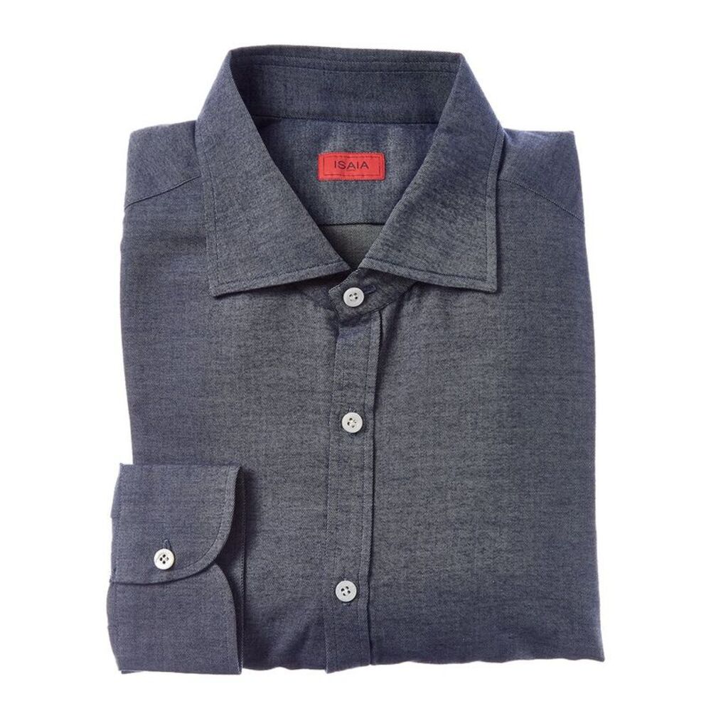 Isaia Mens Mix Silk-Blend Sport Shirt, Blue